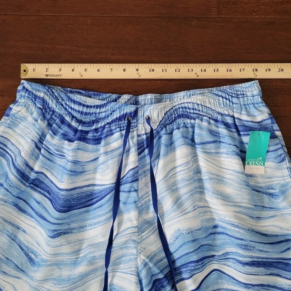 NWT Outdoor Oasis Mens Swim Trunks Shorts Size 2XLT Big & Tall Blue White Marble